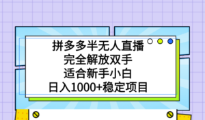 2025最新项目，拼多多半无人直播，适合新手小白无脑操作，日入1000+稳定被动收益-首码项目网 - 网上创业赚钱首码项目发布推广平台 - 813首码网